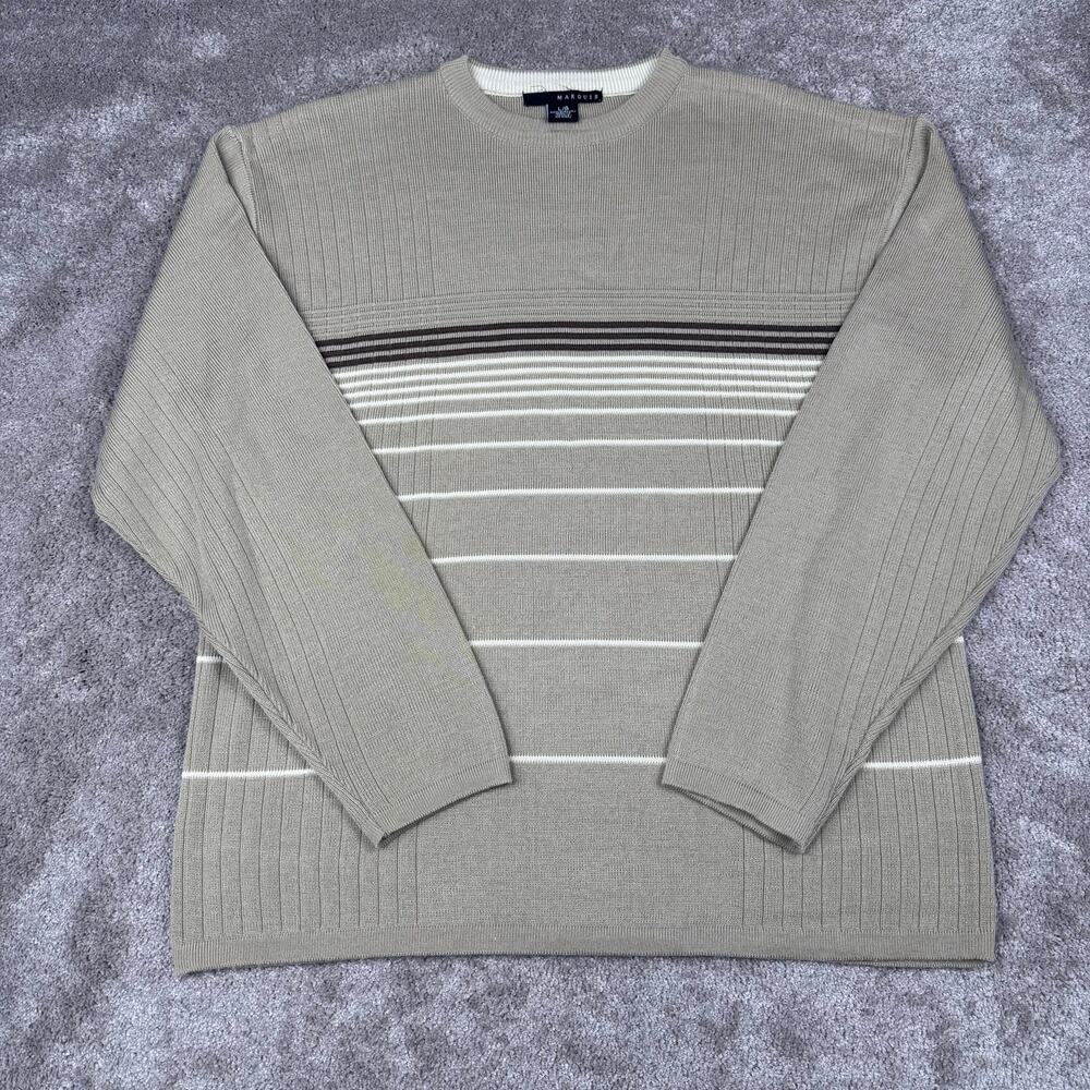 Marquis Size L Tan Brown Stripe Crewneck Sweater Classic Casual 90s Dad